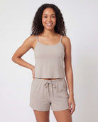 Real Essentials 2 Pack Women's Pajama Sets 2 Piece Ribbed Cropped Cami Shorts Sleepwear PJs - Solid Chocolate Torte, Solid Moonbeam