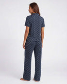 Real Essentials 2 Pack Women's Pajama Sets Lounge Set 2 Piece Button Up PJ Sleepwear Ladies - Navy Blazer Flowers, Pearl Flowers