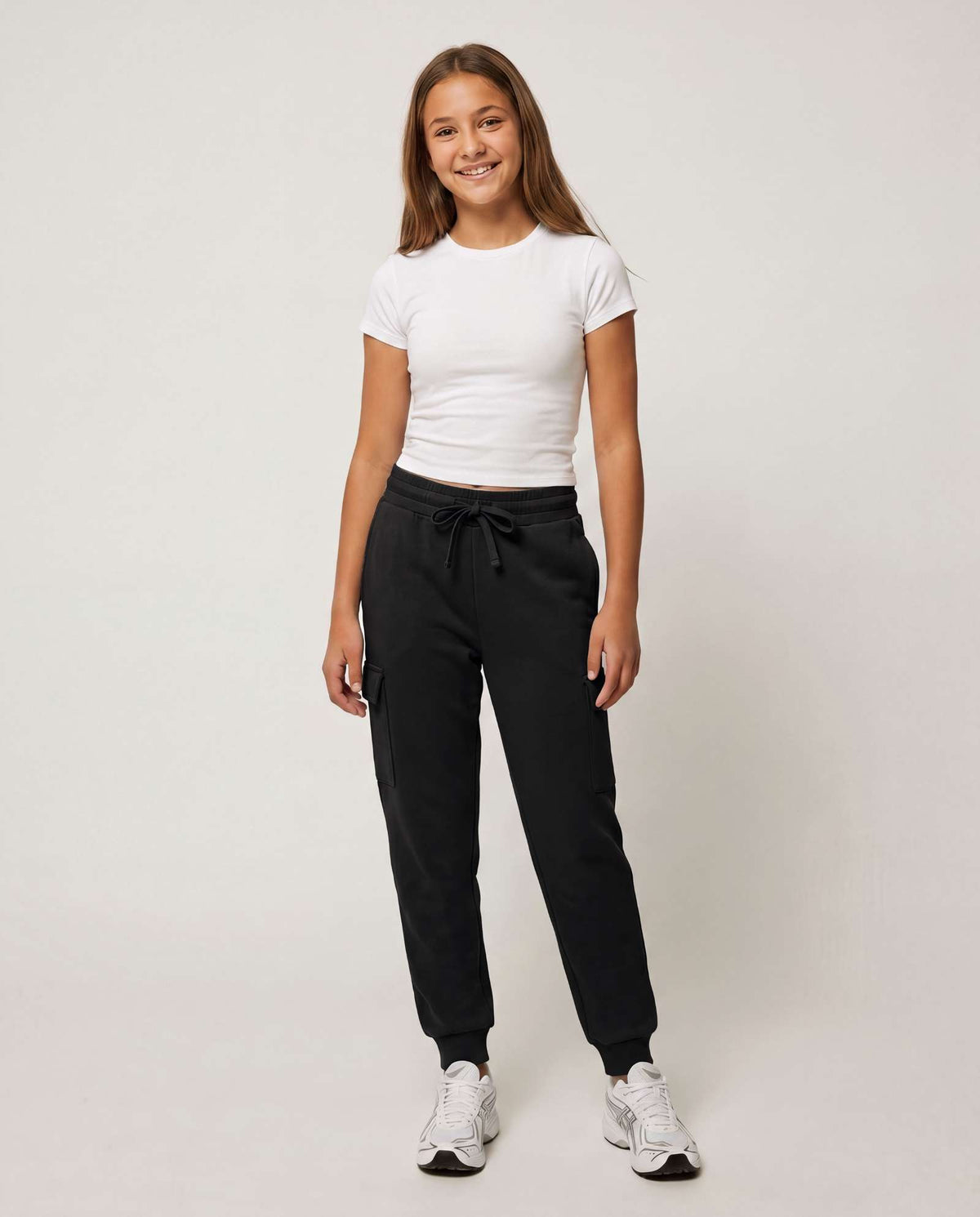 Real Essentials 3 Pack Girls Fleece Cargo Joggers Sweatpants Kids Pants Teen Girl Athletic - Solid Black, Solid Black, Solid Black