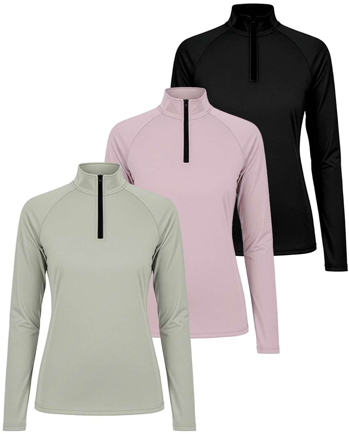 3 Pack: Womens Dry-Fit Active Long Sleeve Quarter Zip