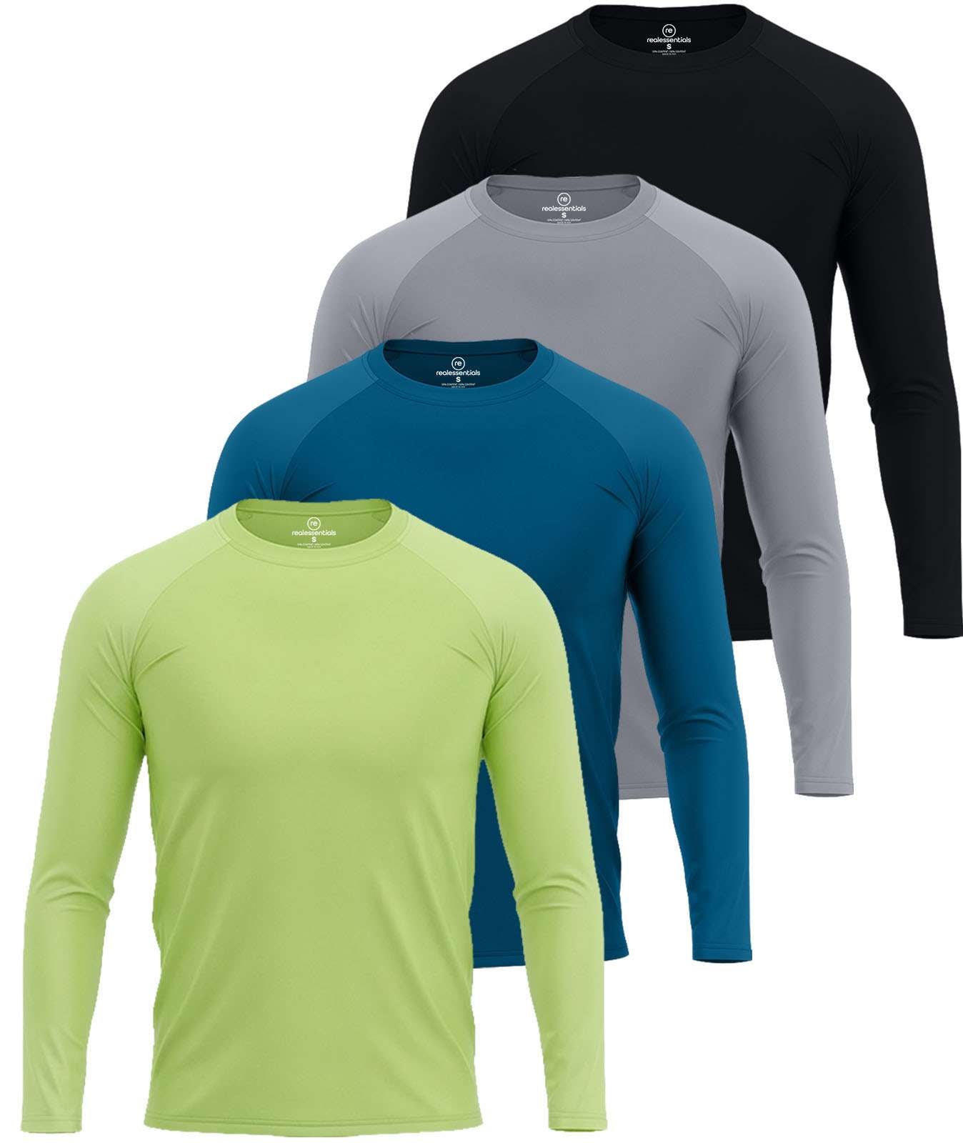 4 Pack: Men's Long Sleeve Rash Guard Shirt (Available In Big & Tall)