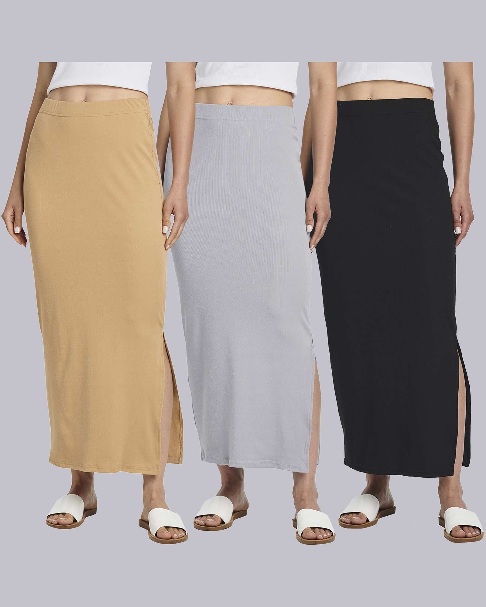 3 Pack: Women's Ribbed High Waisted Maxi Skirt