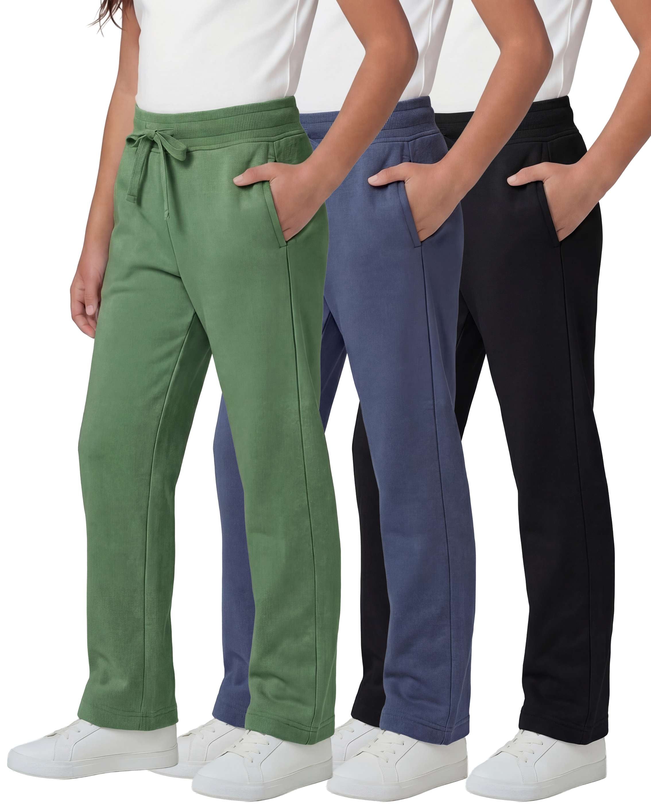 3 Pack: Girls Fleece Open Bottom Sweatpants