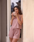 Real Essentials 2 Pack Women's Pajama Sets 2 Piece Lace Trim Cami Tank Shorts Sleepwear PJs - Solid Ballad Blue, Solid Pale Lilac