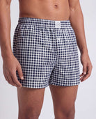 Real Essentials 3 Pack Mens Cotton Pajama Shorts Poplin Woven Lounge Sleep PJs with Pockets - Solid Black, Vintage Indigo Plaid, Moonbeam Check