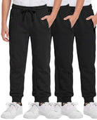 Real Essentials 3 Pack Boys Fleece Joggers Sweatpants Zipper Pockets Athletic Pants Teen - Solid Black, Solid Black, Solid Black