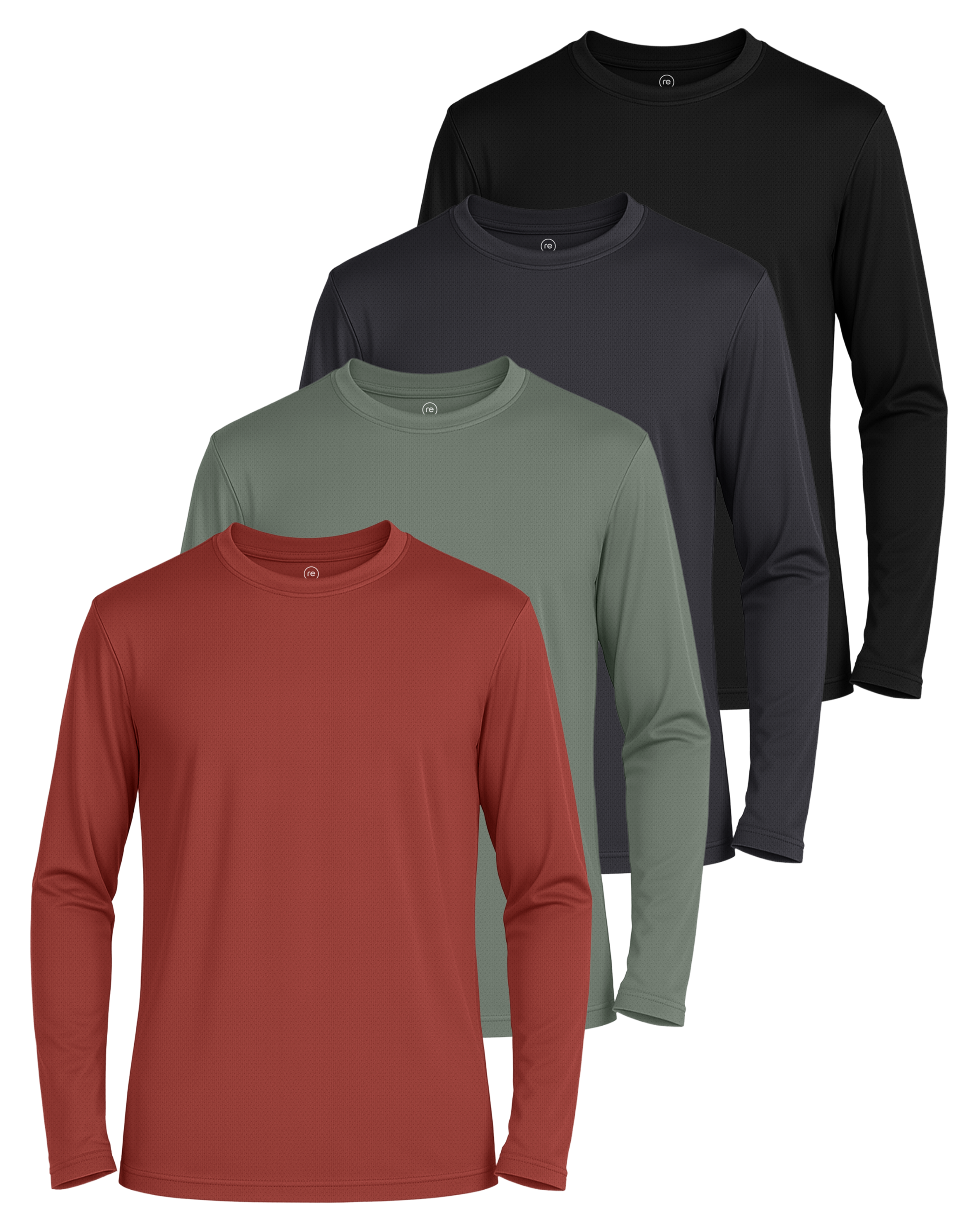 Real Essentials 4 Pack: Boys' Mesh Long Sleeve Athletic T-Shirt - Kids Teens Youth Active Tees Running Tops (Ages 4-18)