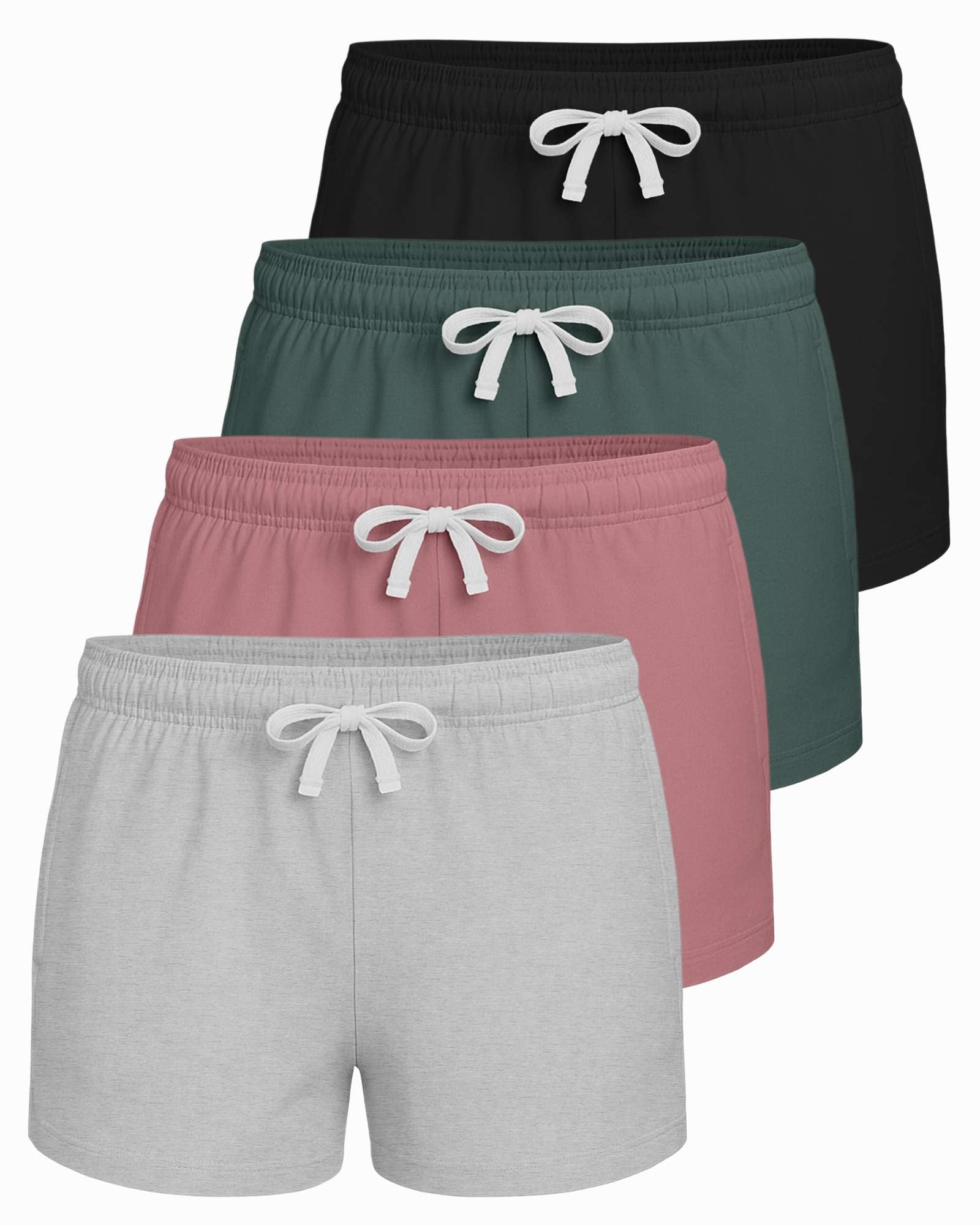 Real Essentials 4 Pack: Girls French Terry Lounge Shorts – Ultra Soft Pull-On Gym, Camp, Sports & Everyday Shorts