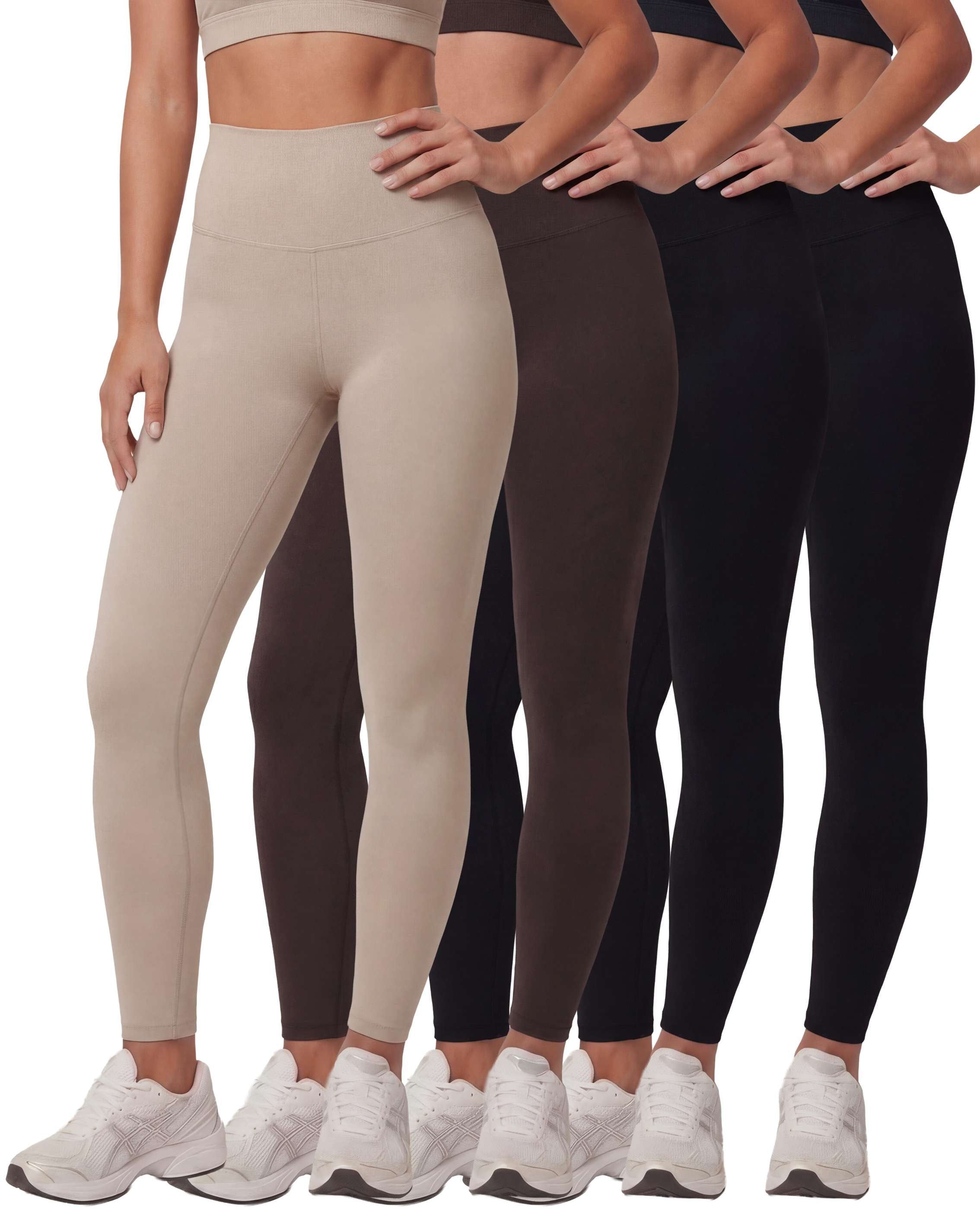 Real Essentials 4 Pack: Women's Workout Athletic Leggings Yoga Pants Tummy Control High Waisted Running Gym Pilates Soft
