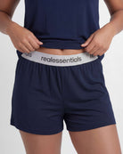 Real Essentials 2 Pack Women's Pajama Sets 2 Piece Boxy Tee Sleep Shorts PJs Sleepwear Cute - Solid Navy Blazer, Grey Heather