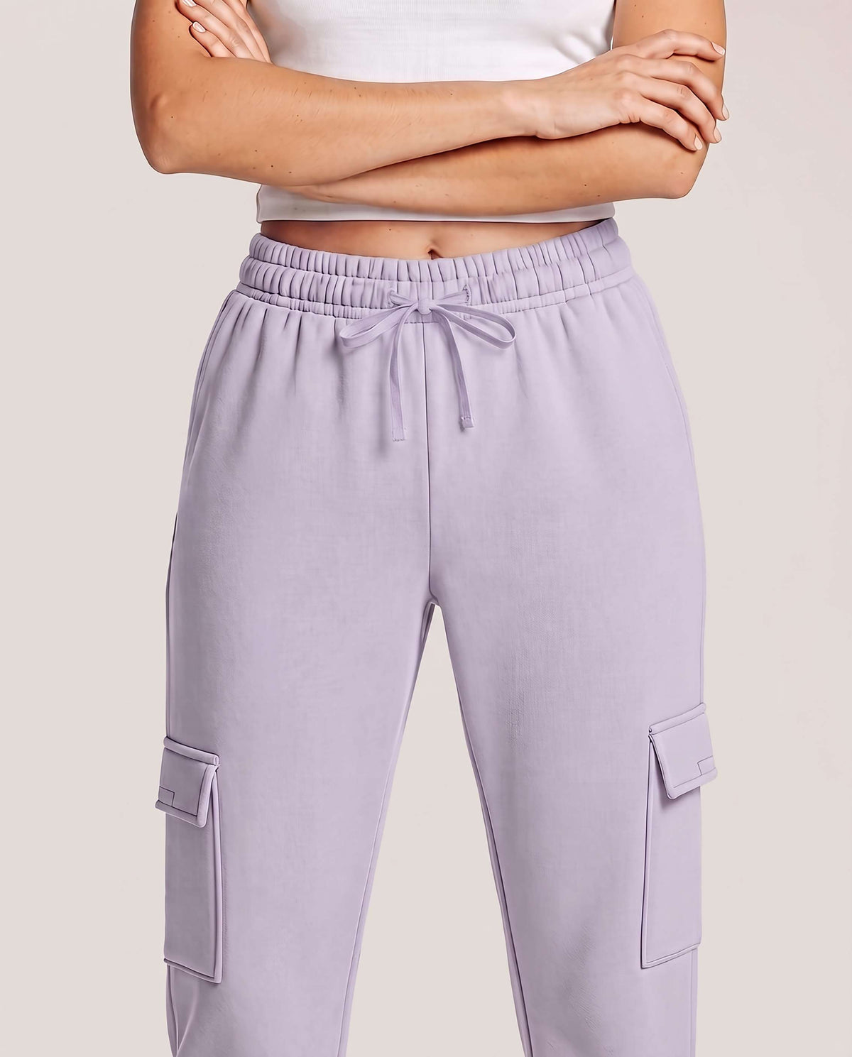 Real Essentials 3 Pack Women's Fleece Cargo Sweatpants Lounge Casual Sweat Pants Pockets - Solid Black, Solid Mojave Desert, Solid Orchid Petal