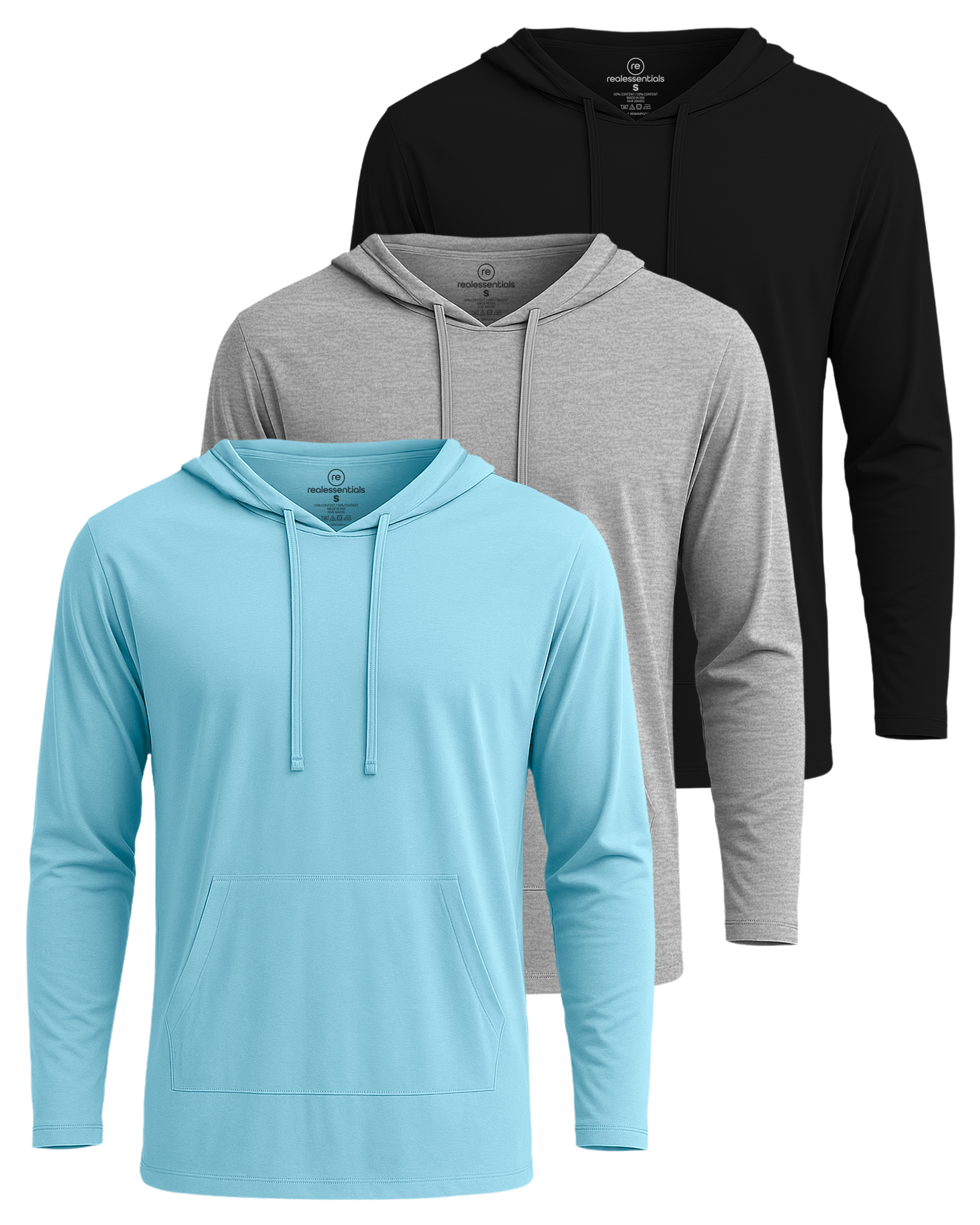3 Pack: Mens Cotton Lightweight Pullover Hoodie