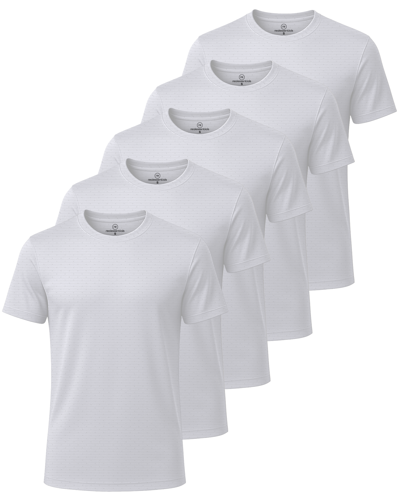 Real Essentials 5 Pack Men's Dry Fit Short Sleeve Crew T Shirts Gym Tees Athletic Workout - Solid Bright White, Solid Bright White, Solid Bright White, Solid Bright White, Solid Bright White