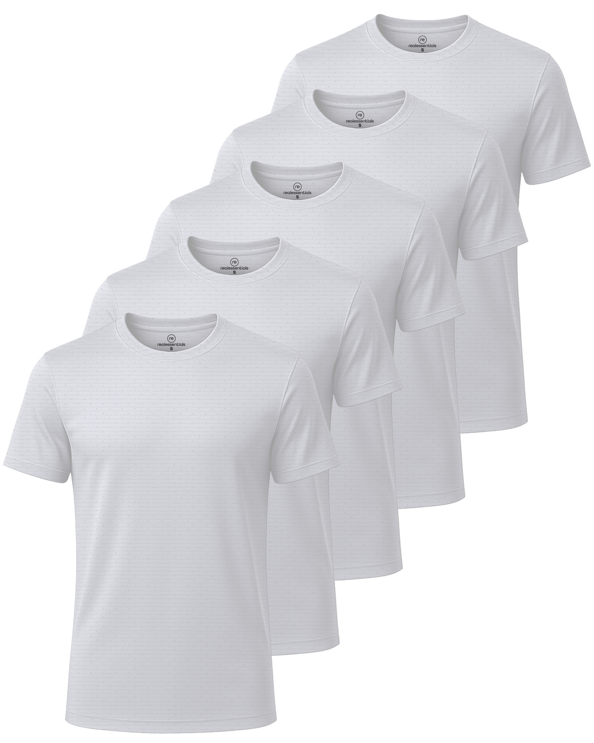 Real Essentials 5 Pack Men's Dry Fit Short Sleeve Crew T Shirts Gym Tees Athletic Workout - Solid Bright White, Solid Bright White, Solid Bright White, Solid Bright White, Solid Bright White