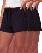 Real Essentials 3 Pack Women's Cotton Pajama Shorts Lounge Sleep Comfy Cute Casual Knit PJ - Solid Black, Solid Black, Solid Black, Solid Black