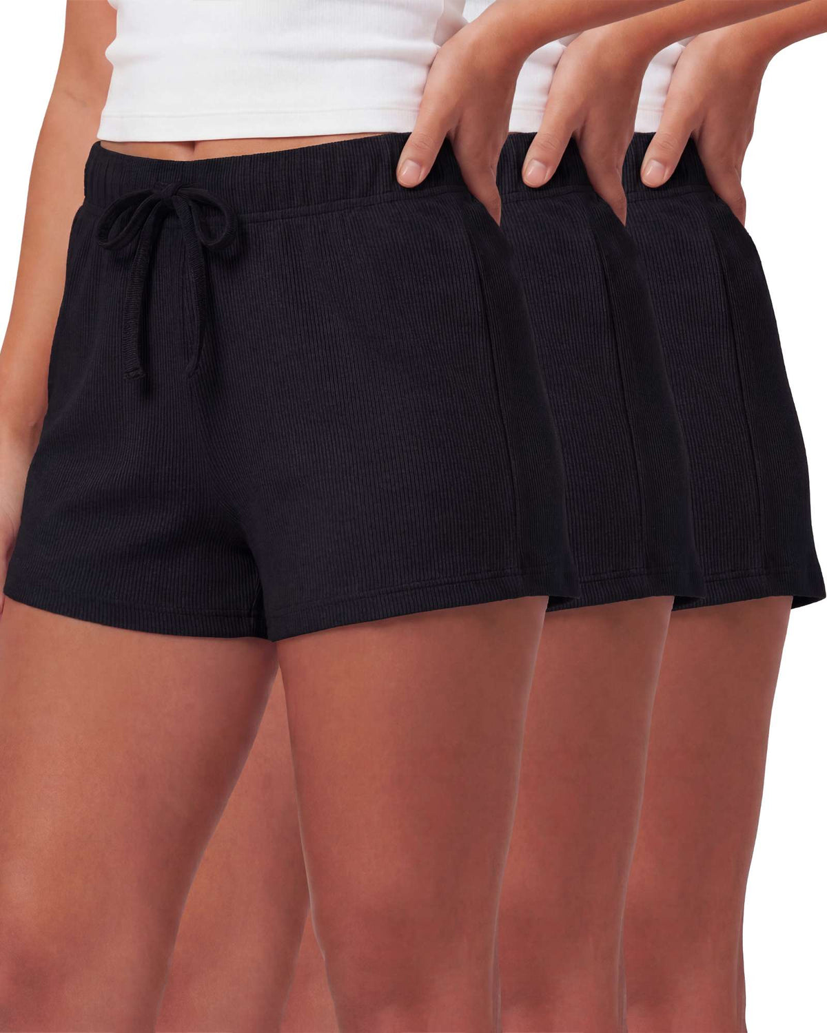 Real Essentials 3 Pack Women's Cotton Pajama Shorts Lounge Sleep Comfy Cute Casual Knit PJ - Solid Black, Solid Black, Solid Black, Solid Black