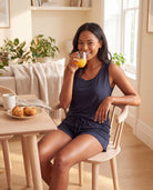 Real Essentials 3 Pack Women's Pajama Sets 3 Piece Crew Tee Tank Top Sleep Shorts Sleepwear - Solid Navy Blazer