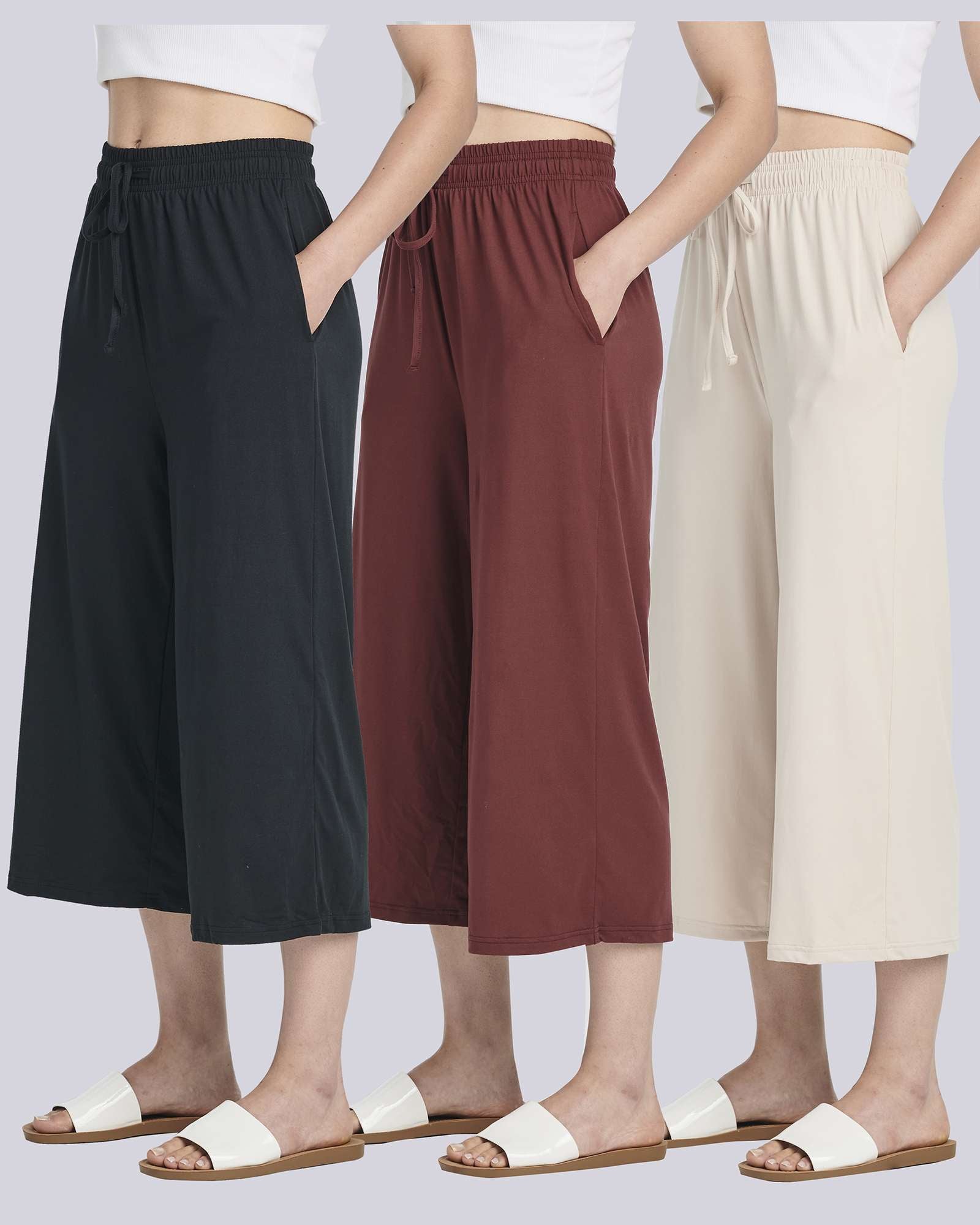 3 Pack: Women's Ultra-Soft Wide Leg Capri Pants