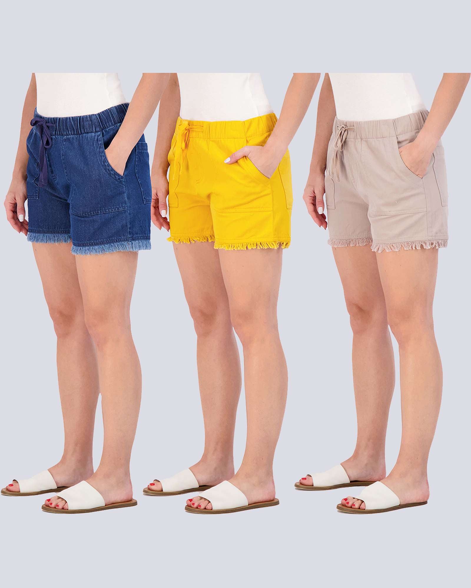 3 Pack: Women's Twill Cutoff Casual Khaki Shorts