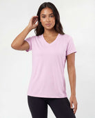 Real Essentials 5 Pack Women's V Neck Tshirts Short Sleeve Dry Fit Workout Tops Tees Shirts - Solid Black, Solid Raspberry Sorbet, Solid Fragrant Lilac, Solid Festival Bloom, Solid Orchid Petal