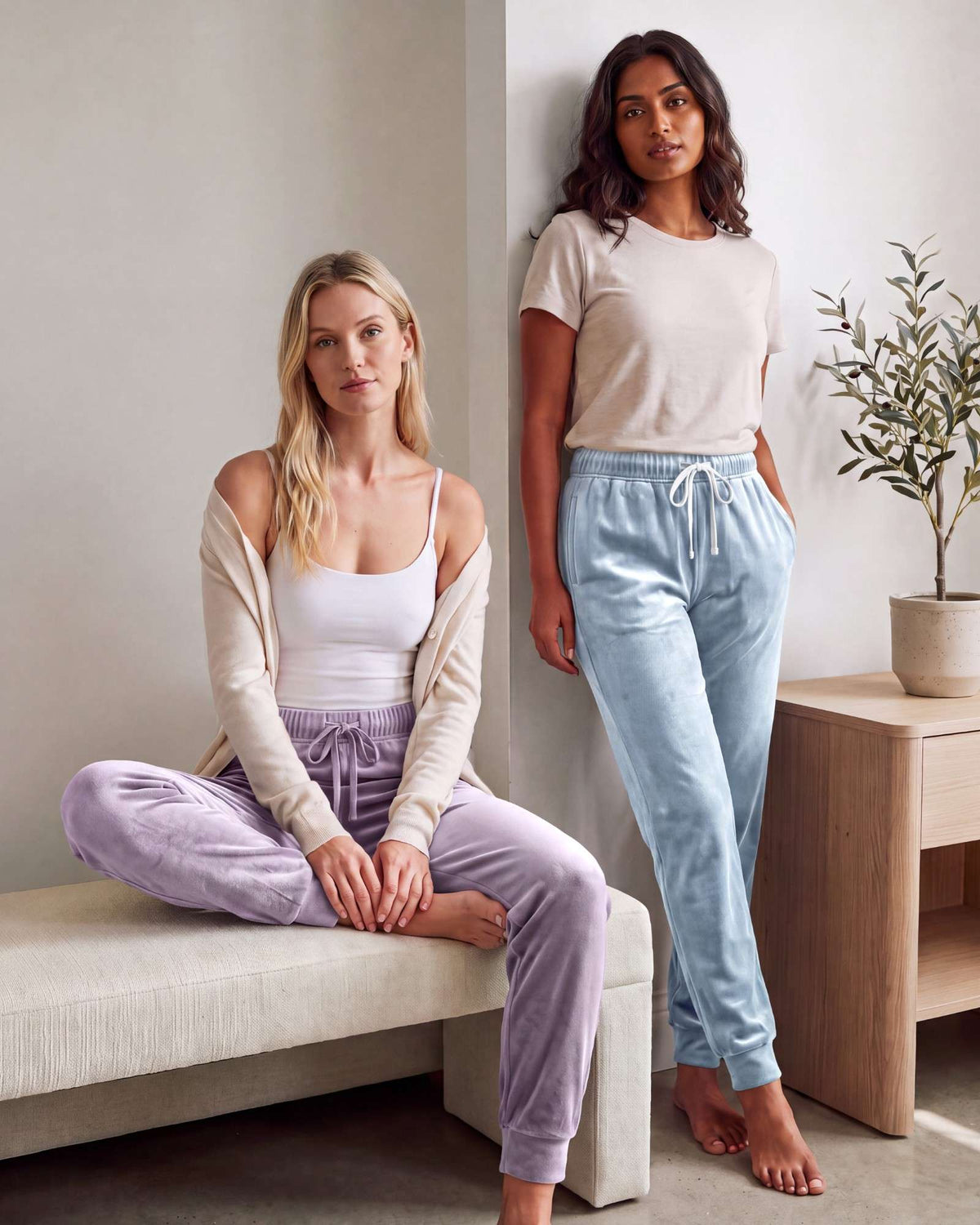 Real Essentials 3 Pack Women Velour Velvet Joggers Sweatpants Pants Cozy Lounge Pull On - Solid Black, Solid Orchid Petal, Solid Ballad Blue
