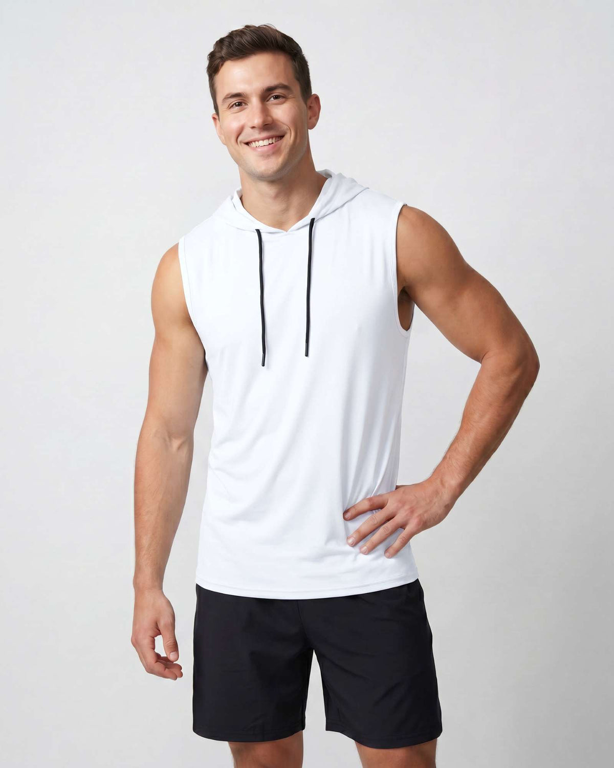 Real Essentials 3 Pack Men's Dry Fit Tank Top Hoodie Sleeveless Workout Gym Muscle Shirts - Set 12