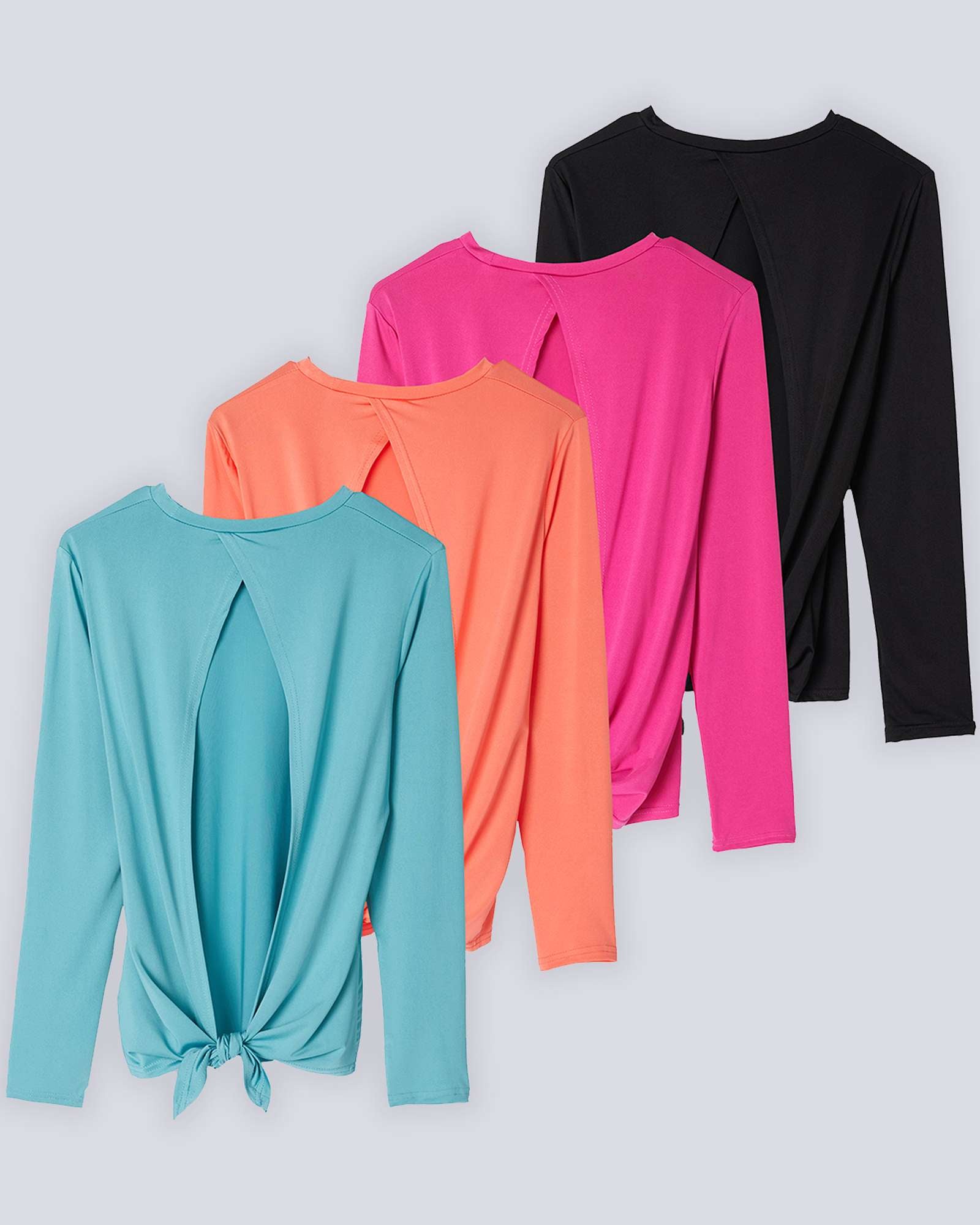 4 Pack: Women's Long-Sleeve Tie Back T-Shirt (Available in Plus Size)
