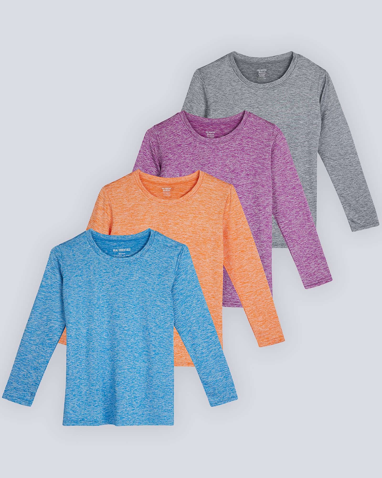 4 Pack: Girls Dry-Fit Long Sleeve Active Crew Neck T-Shirt