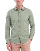 Real Essentials Men's Long Sleeve Cotton Button Down Shirts Casual Work Business Tops - Solid Desert Sage