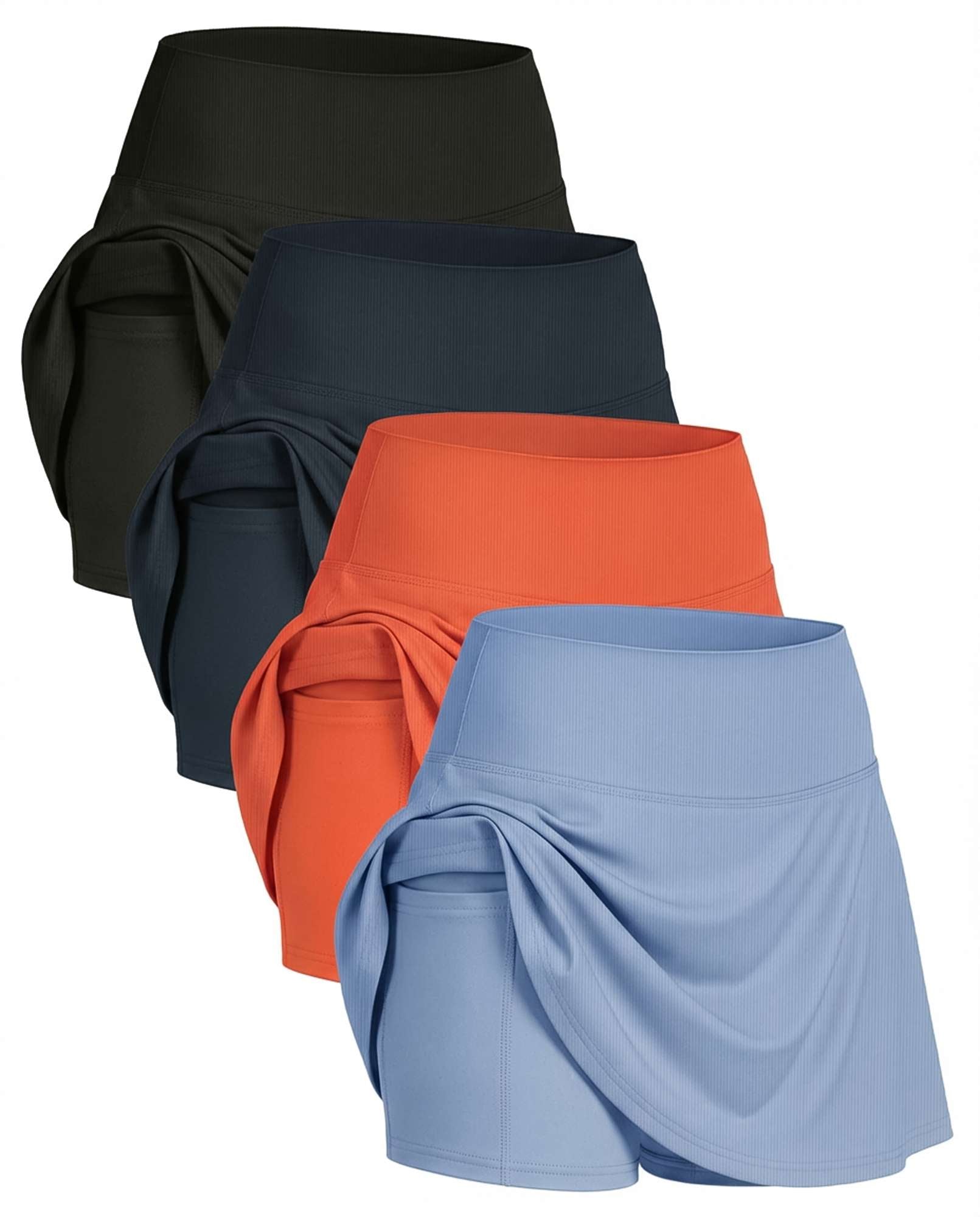 4 Pack: Women's Ribbed Active Skort with Pockets