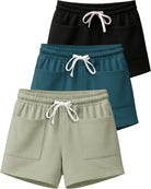 Real Essentials 3 Pack Women's French Terry Shorts Sweatshorts Lounge Gym Square Pockets - Set 4