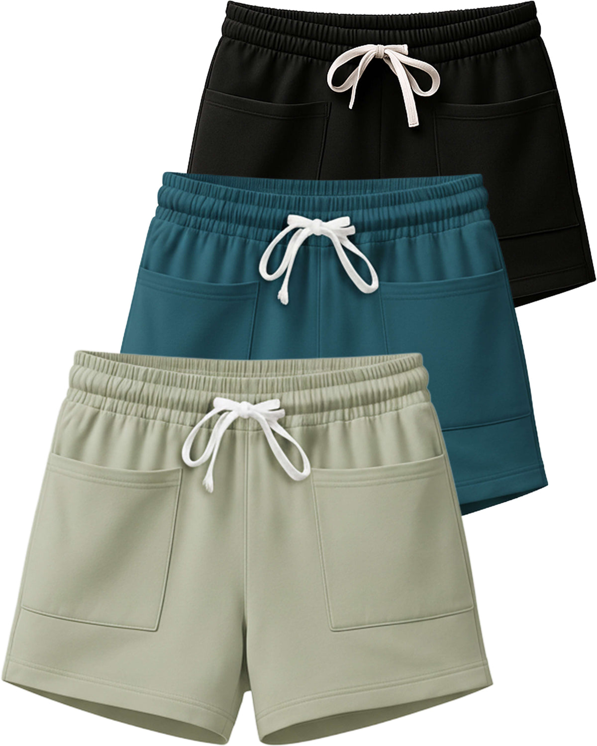 Real Essentials 3 Pack Women's French Terry Shorts Sweatshorts Lounge Gym Square Pockets - Set 4