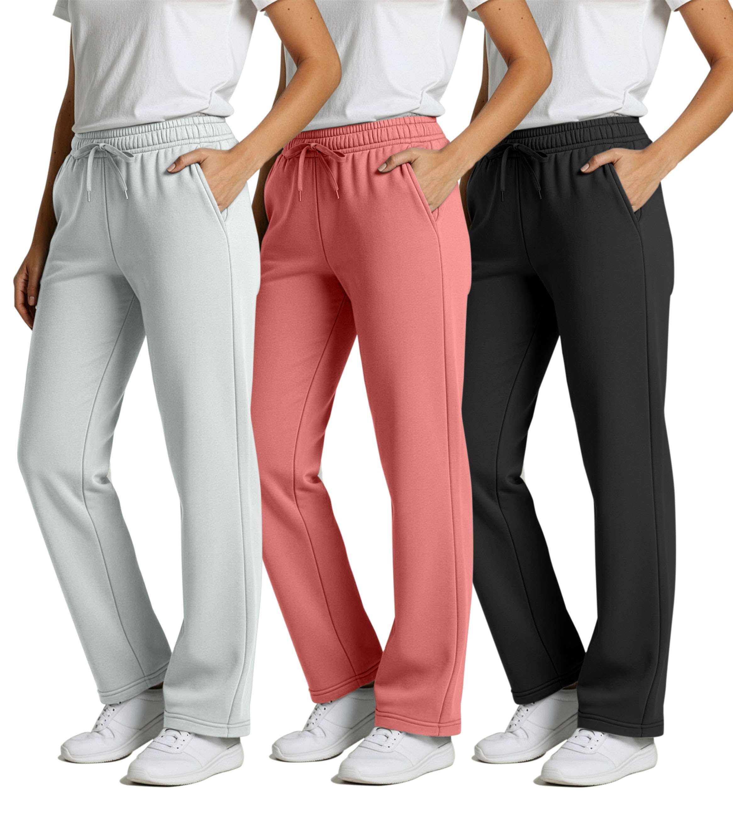 3 Pack: Womens Fleece Open Bottom Sweatpants