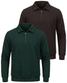 Real Essentials 2 Pack Mens Fleece Quarter Zip Sweatshirt Sweater Collared Long Sleeve Top - Solid Chocolate Torte, Solid Pine Grove