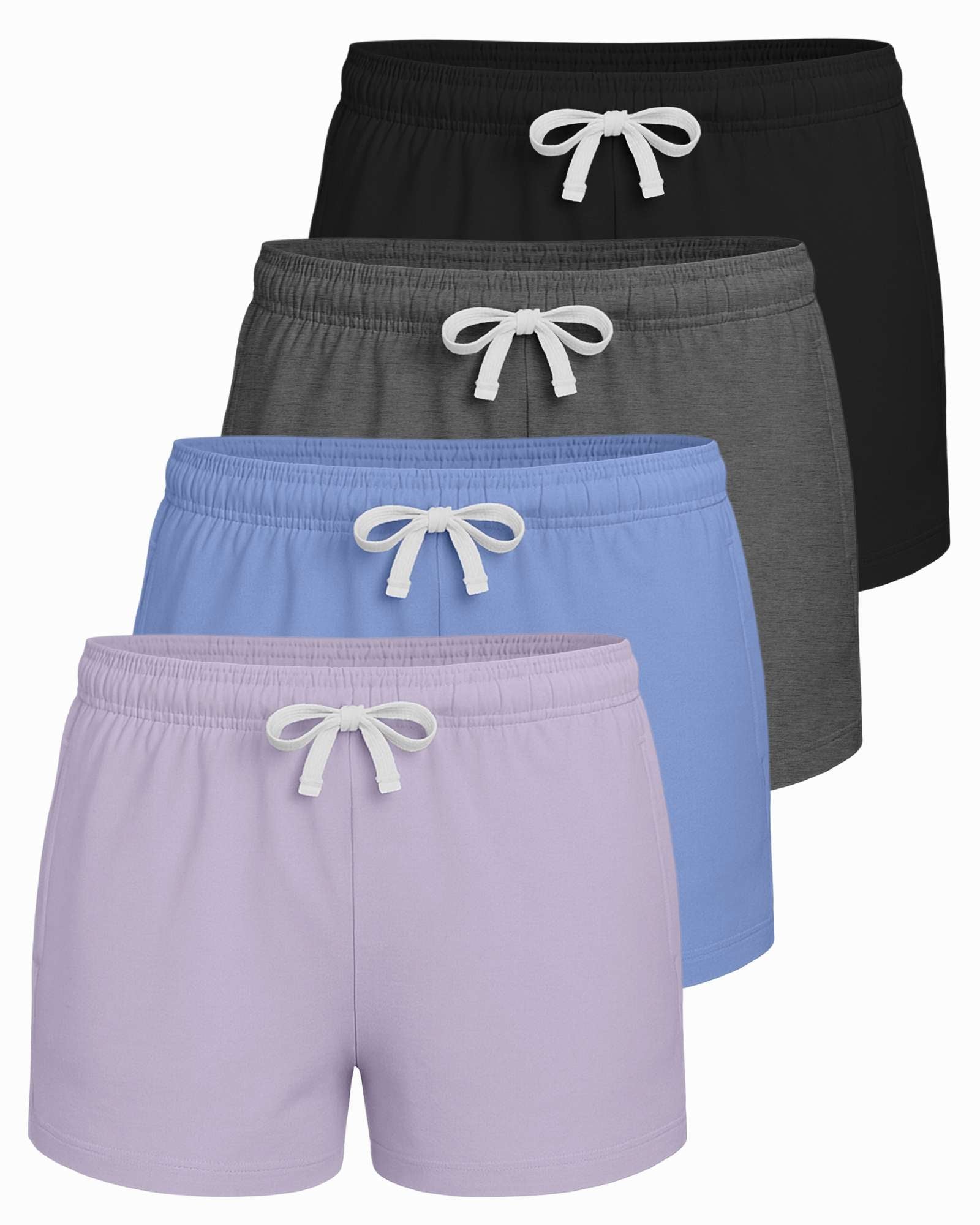 Real Essentials 4 Pack: Girls French Terry Lounge Shorts – Ultra Soft Pull-On Gym, Camp, Sports & Everyday Shorts