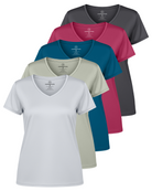 Real Essentials 5 Pack Womens Dry Fit V Neck Workout Tops Athletic T Shirts Gym Yoga Tees - Set 13
