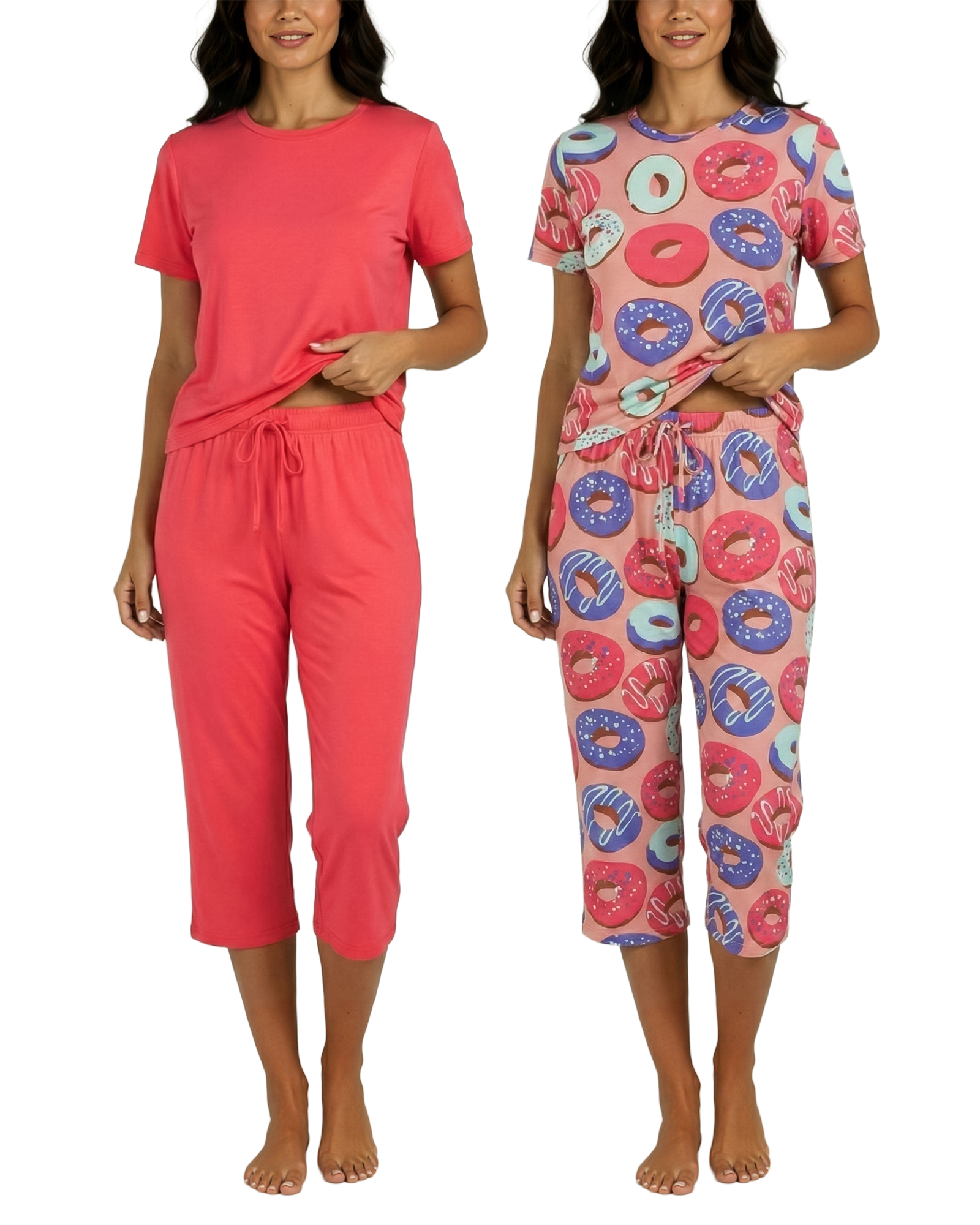2 Pack: Women's Short-Sleeve PJ Top with Capri Pants