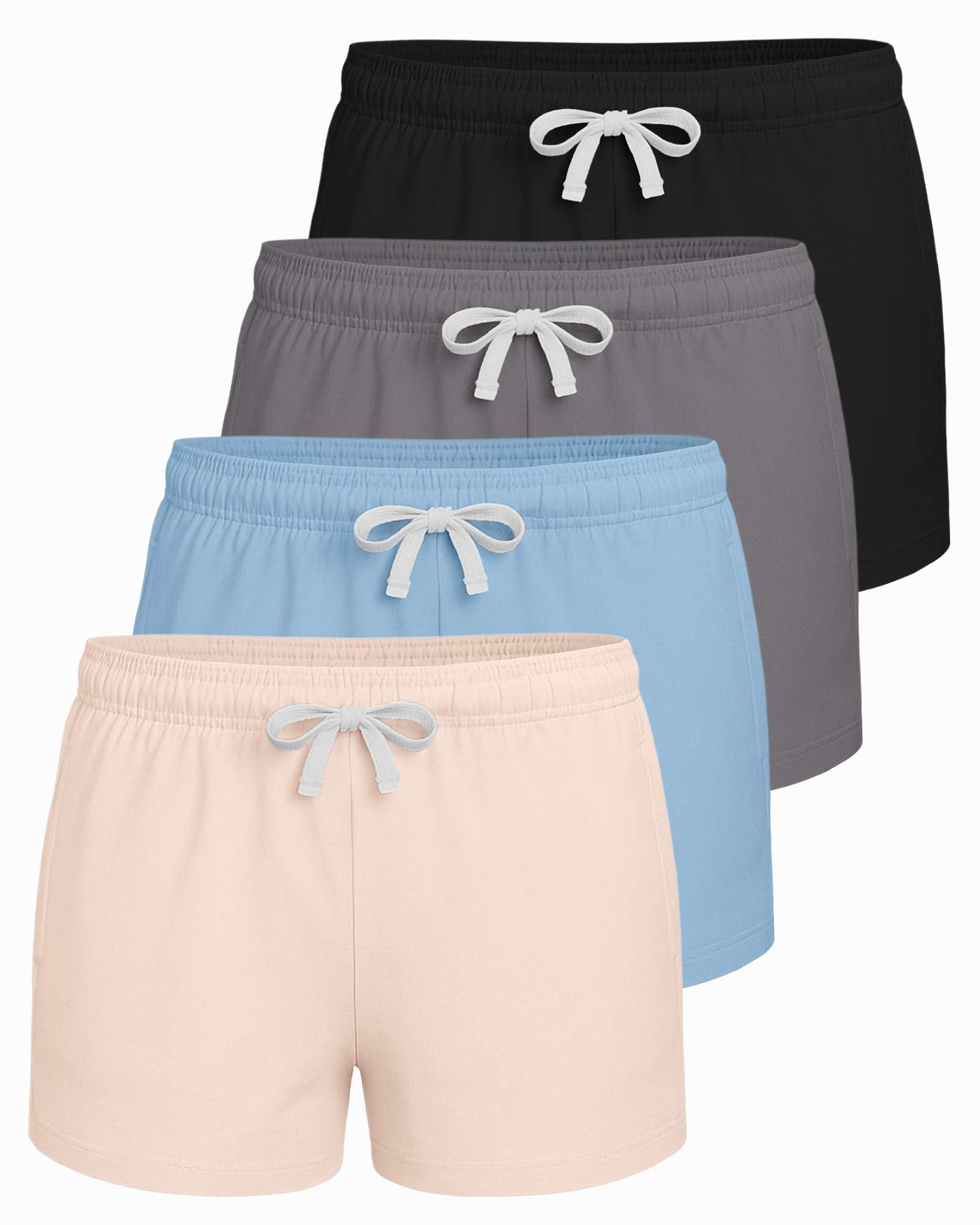 Real Essentials 4 Pack: Girls French Terry Lounge Shorts – Ultra Soft Pull-On Gym, Camp, Sports & Everyday Shorts