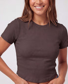 Real Essentials 3 Pack Women's Cropped Cotton Tshirts Ribbed Cap Sleeve Tees Going Out Tops - Solid Black, Solid Chocolate Torte, Solid Moonbeam