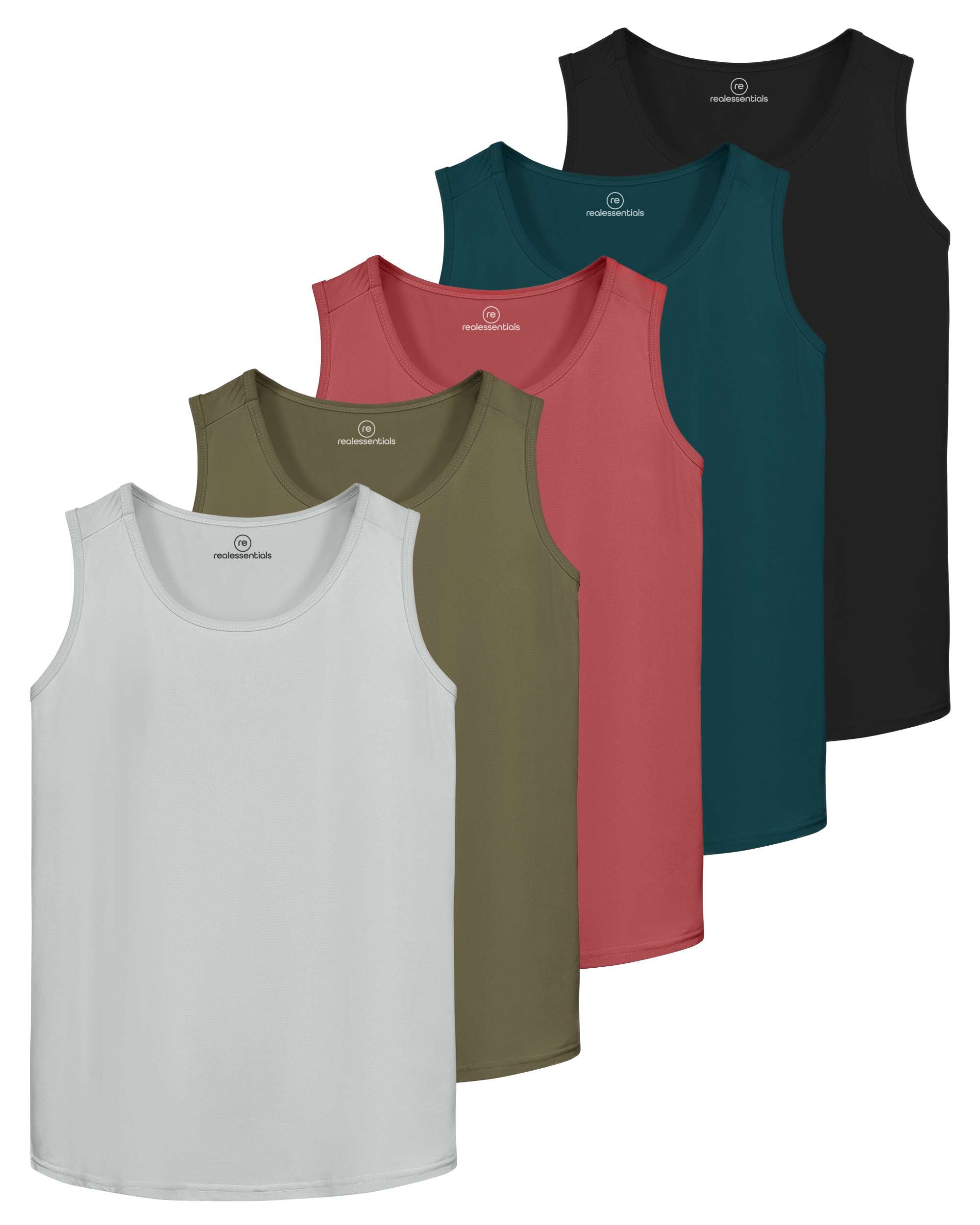 Real Essentials 5 Pack: Men's Dry-Fit Muscle Tank Top Sleeveless Shirts Workout Tees Athletic Gym (Big & Tall Available)