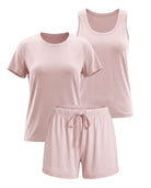 Real Essentials 3 Pack Women's Pajama Sets 3 Piece Crew Tee Tank Top Sleep Shorts Sleepwear - Solid Pale Lilac