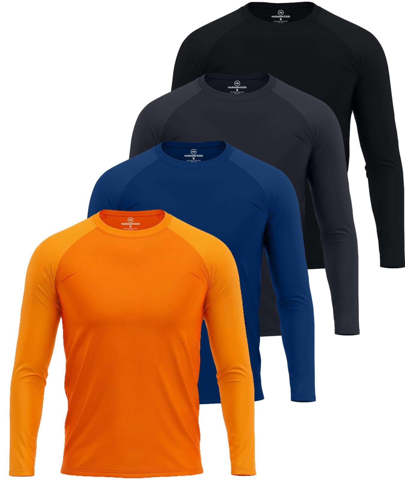 4 Pack: Men's Long Sleeve Rash Guard Shirt (Available In Big & Tall)