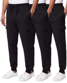Real Essentials 3 Pack Mens Fleece Cargo Joggers Sweatpants Cuffed Athletic Gym Pockets - Solid Black, Solid Black, Solid Black
