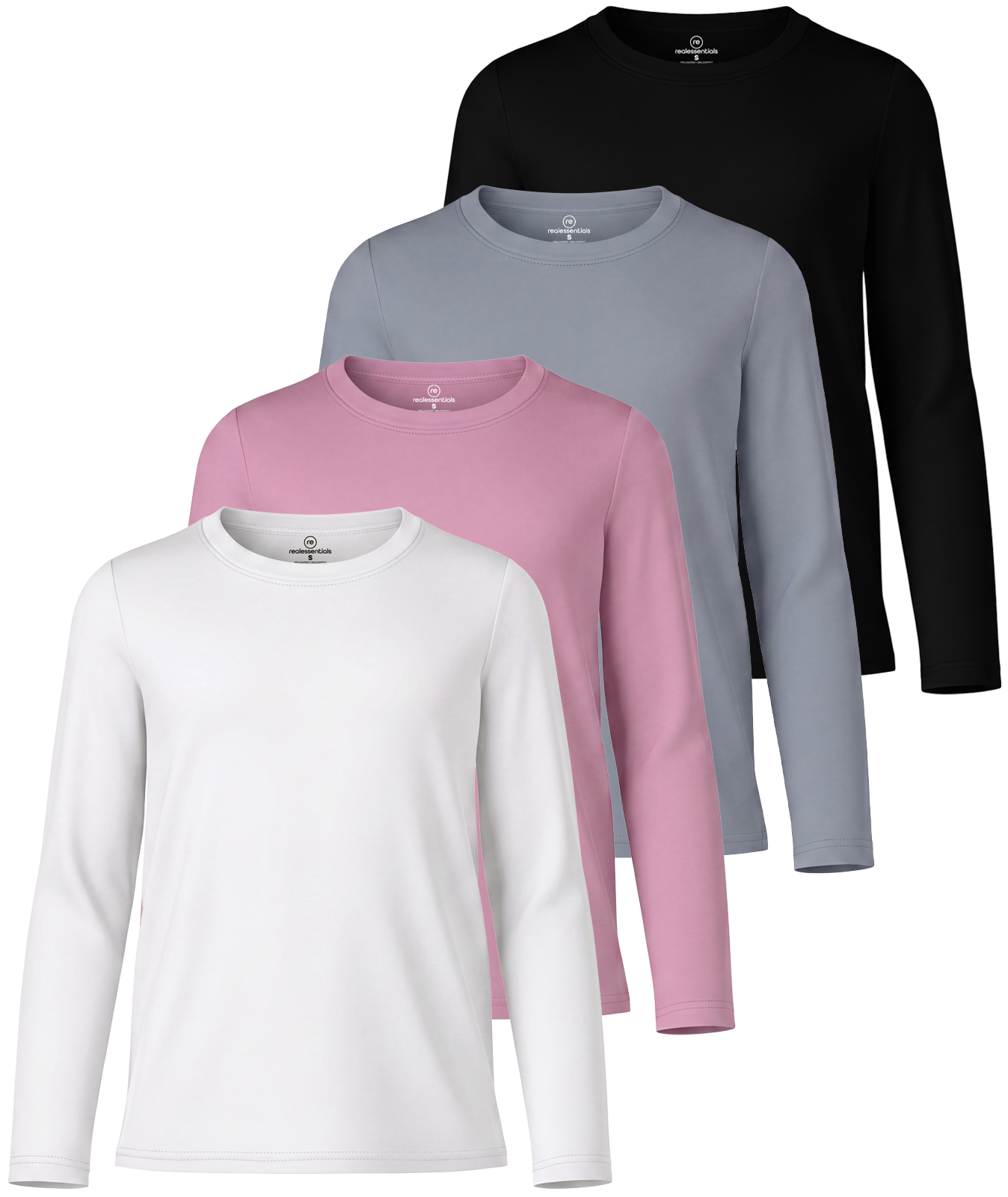 4 Pack: Girls Dry-Fit Long Sleeve Active Crew Neck T-Shirt