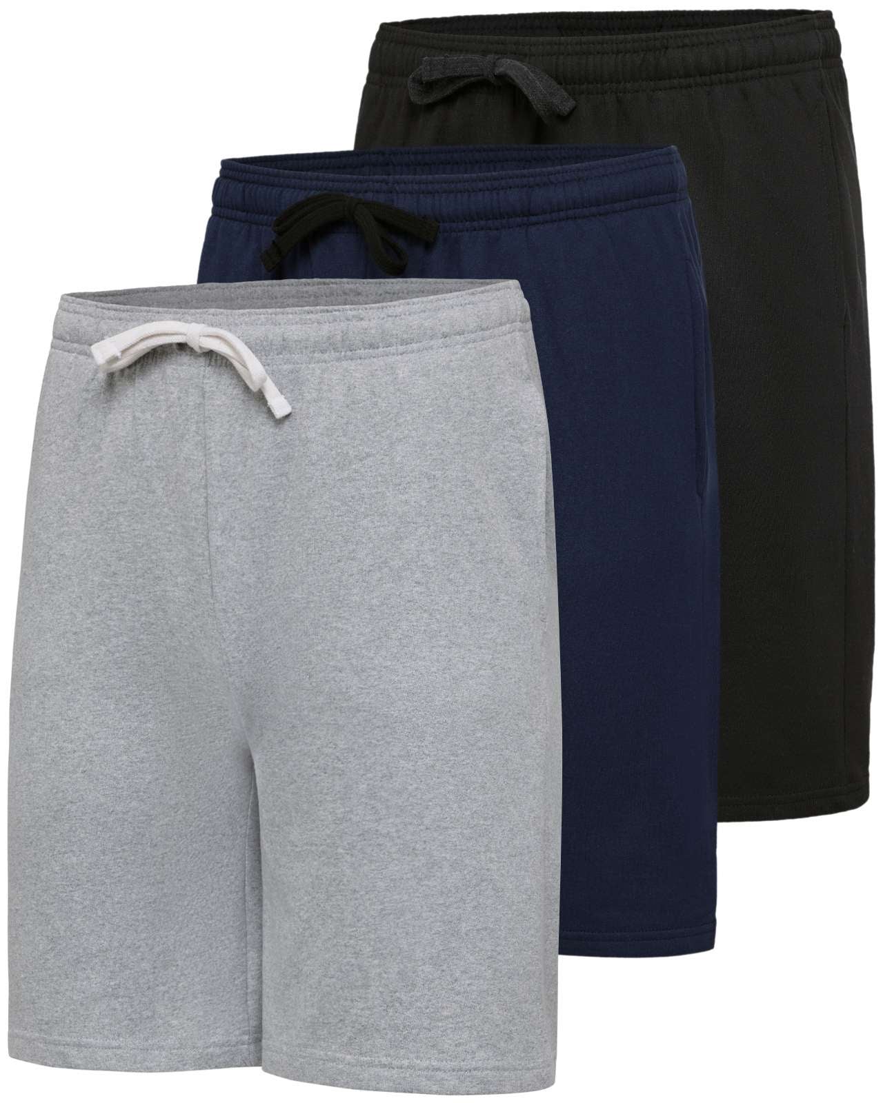 Real Essentials 3 Pack: Men’s 9" Cotton Fleece Sweat Short – Casual Gym, Lounge & Sleep Shorts with Pockets