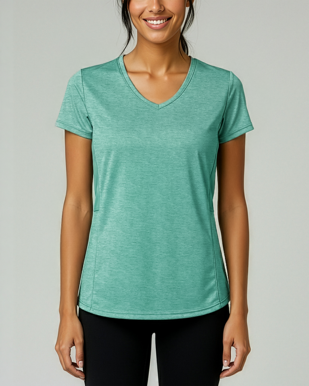 Real Essentials 5 Pack Womens Dry Fit V Neck Workout Tops Athletic T Shirts Gym Yoga Tees - Set 15