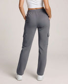 Real Essentials 3 Pack Women's Fleece Cargo Sweatpants Lounge Casual Sweat Pants Pockets - Solid Black, Solid Navy Blazer, Solid Quiet Shade