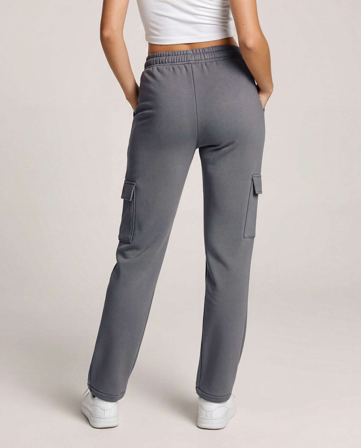 Real Essentials 3 Pack Women's Fleece Cargo Sweatpants Lounge Casual Sweat Pants Pockets - Solid Black, Solid Navy Blazer, Solid Quiet Shade