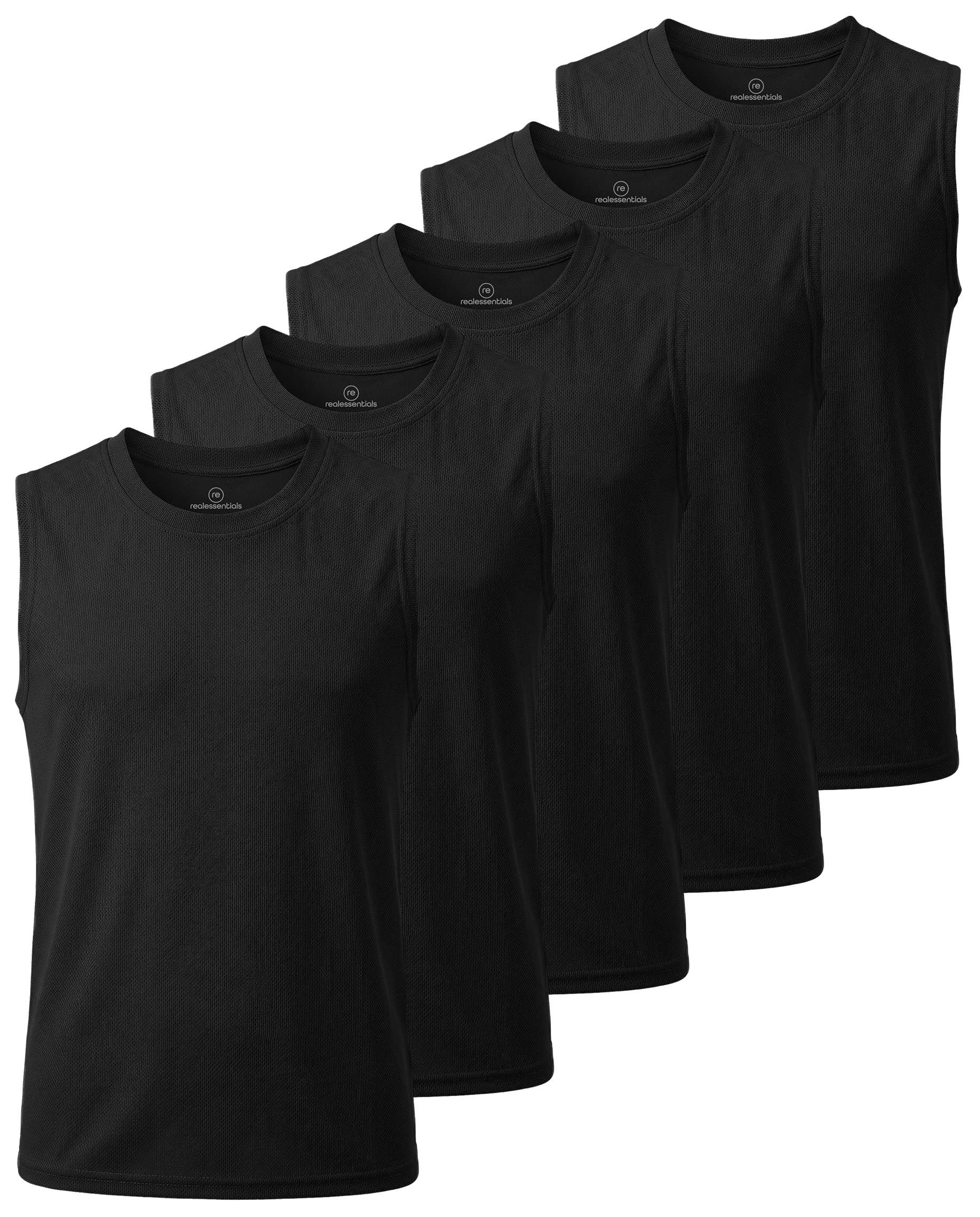 Real Essentials 5 Pack: Boys Mesh Active Tank Tops Athletic Workout Sleeveless Muscle Basketball Sports Dry Fit Teen