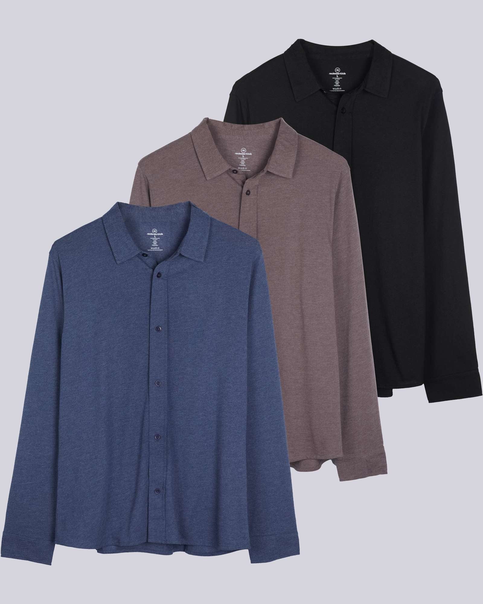 3 Pack: Men's Long Sleeve Button Down Shirt